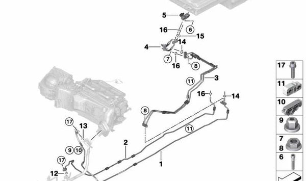Tubo de aspiración bajo suelo OEM 64539368335 para BMW F30 330e. Original BMW.