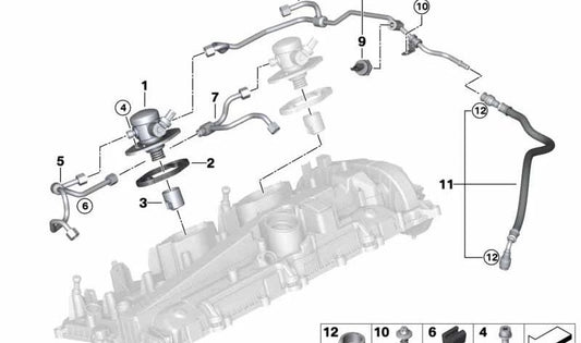 Tubería de combustible con sensor OEM 13538088944 para BMW G87, G80, G80N, G81, G81N, G82, G82N, G83, G83N. Original BMW.
