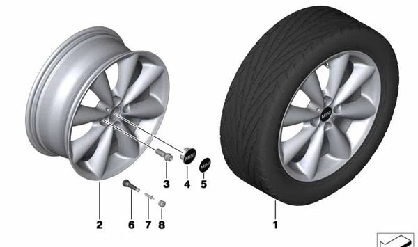 Llantas de aleación ligera gris esférico OEM 36116857070 para MINI R56 (Cooper, Cooper S, Cooper D) con cambio manual o automático. Original MINI. 7Jx17 ET48.