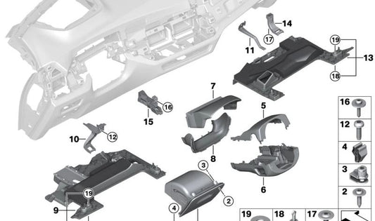 Cubierta inferior columna dirección OEM 51457952184 para BMW G05, G06, G07, F95. Compatible con X5 y X6 (varios motores y versiones). Pieza original BMW.