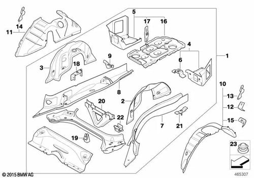 Fondo del maletero izquierdo para BMW Serie 3 E90, E90N, E91, E91N, E92, E92N, E93, E93N (OEM 41117145311). Original BMW