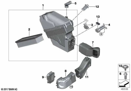 Eintrittsgeräusch -Schalldämpfer für BMW 5 F10N -Serie, F11N, X3 F25, X4 F26, X5 F15 (OEM 13718519138). Original BMW.