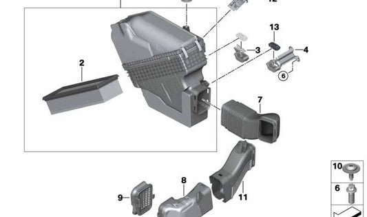 Silenziatore di rumore di ammissione inferiore per BMW 5 F10N, F11N e X3 F25, X4 F26, X5 F15 (OEM 13718519130). BMW originale