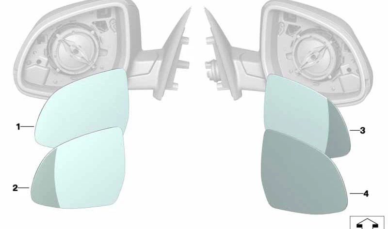 Cristal de espejo retrovisor izquierdo calefactable y convexo OEM 51167363783 para BMW F25 (X3) y F26 (X4). Original BMW.