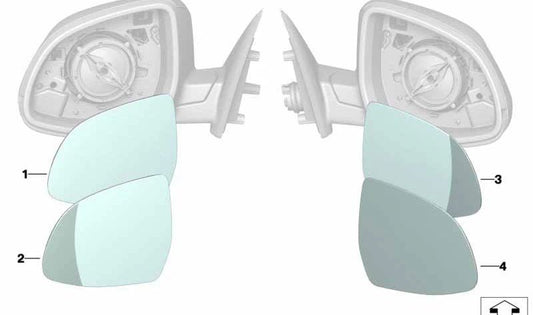 Cristal retrovisor derecho calefactable convexo OEM 51167363784 para BMW F25, F26. Recambio original BMW.
