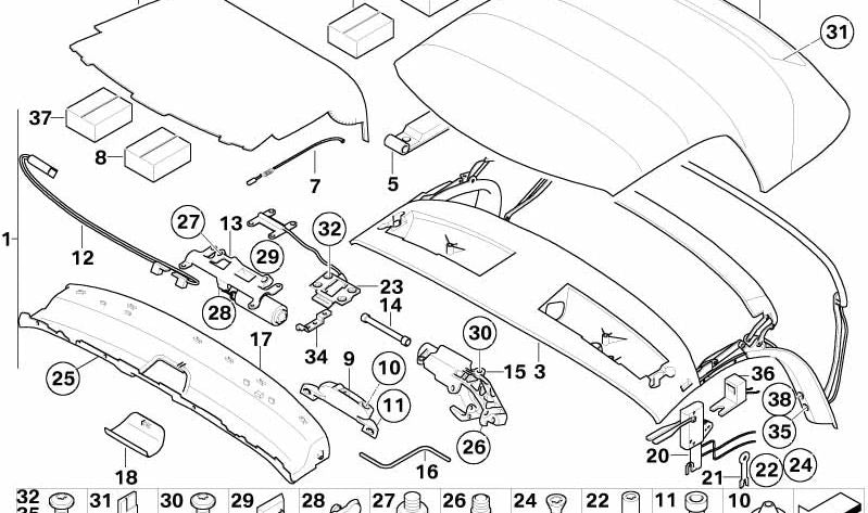 Capô direito fechamento do BMW Z4 E85 (OEM 54347043874). BMW original