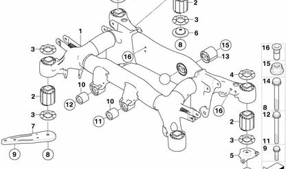 Soporte de goma delantero OEM 33176767525 para BMW E60, E61, E63, E64. Original BMW.