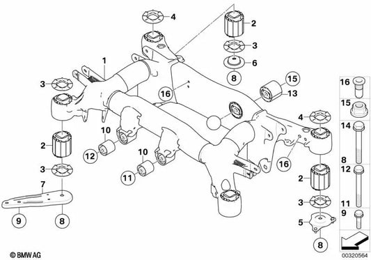 Hinterachse -Stütze für BMW E46, E90, E91, E92 (OEM 10154645). Original BMW