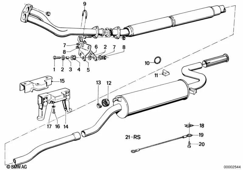 Juego de piezas de montaje para BMW Serie 5 E12 (OEM 18211246467). Original BMW