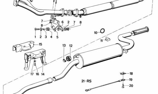 Soporte de escape OEM 18211245401 para BMW Serie 5 E12 (modelos: 518, 518i) con motor M10. Compatible con versiones manuales y automáticas. Original BMW.