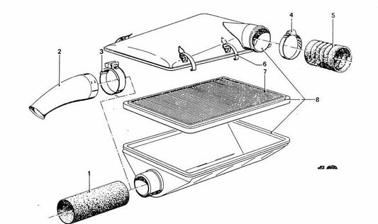 Manguera de admisión de aire OEM 13721255108 para BMW E21,E23,E24,E28,E30,E32,E34,E12,E9. Conecta el filtro de aire con el motor. Original BMW.