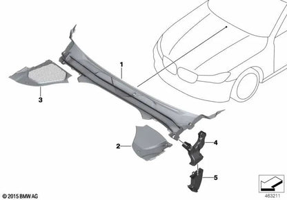Cubierta derivabrisas pieza 3 OEM 51717388719 para BMW Serie 5 F90 M5, G30, G31 Touring... y más. Original BMW.