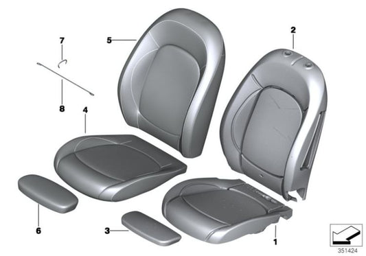 Tapizado lateral banqueta asiento cuero Indigo Blue OEM 52107939839 para MINI F55, Clubman F54, Countryman F60... y más. Original MINI.