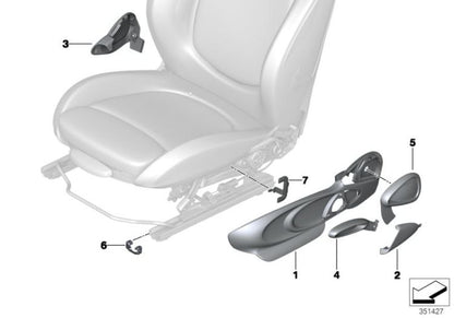 Tapizado sport respaldo eléctrico tela izquierda OEM 52107406879 para MINI F55, F55 LCI, Clubman F54, Countryman F60... y más. Original MINI.