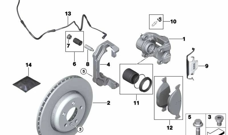 Carcasa de pinza de freno derecha para BMW F20, F21, F22, F23, F30, F31, F34, F35, F32, F33, F36 (OEM 34116857688). Original BMW
