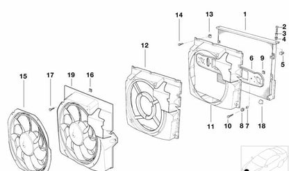 Marco soporte ventilador OEM 64548370967 para BMW E36 (316i CA11, CA12, CA21, CA22, CA71, CA72 / BE11, BE12, BE21, BE22) y Z3 (1.8, 1.9). Original BMW.