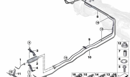 Tuyau d'alimentation du carburant arrière pour BMW F20, F22, F23, F87 (OEM 16127271018). BMW d'origine
