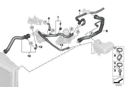 Manguera de refrigeración OEM 11537805356 para BMW E60, E61 520d. Original BMW.