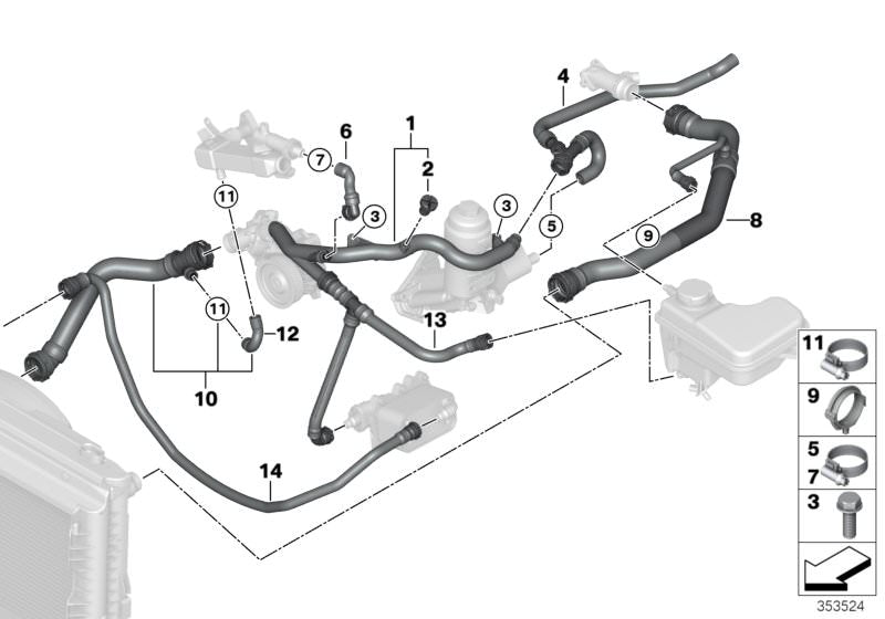 Manguera de refrigeración OEM 11537805356 para BMW E60, E61 520d. Original BMW.