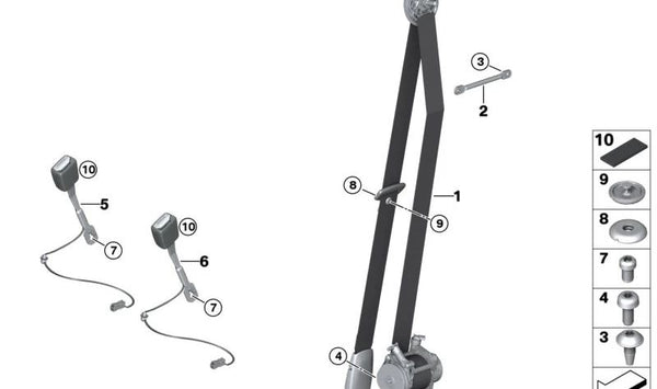Cinturón de seguridad delantero derecho OEM 72117456264 para BMW F40, F44. Original BMW.