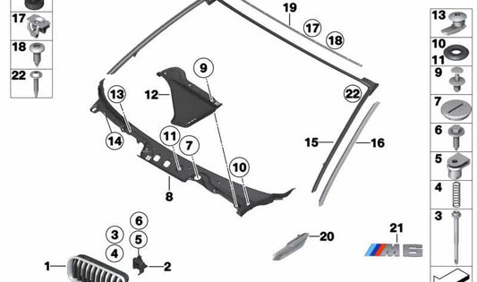Rejilla embellecedora con intermitente delantero derecho OEM 51138050520 para BMW F06, F06N, F12, F12N, F13, F13N. Original BMW.