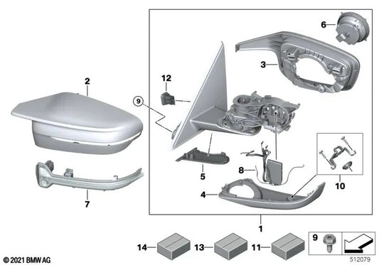 Exterior rear view mirror with memory and heating right for BMW G82, G83 (OEM 51168084342). Original BMW.