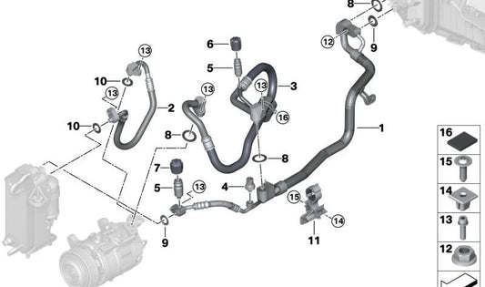Tubo doble de aire acondicionado OEM 64539324796 para BMW G30, G31, G11, G12, G14, G15, G16 (todos los 520i con R1234YF). Original BMW.