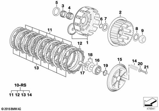 Juego de láminas de forro y resortes de embrague OEM 21217705822 para motos BMW F 650 GS, F 650 GS Dakar, F 650 CS, G 650 X, G 650 GS. Original BMW Motorrad.