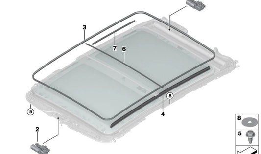 Vedação do vidro traseiro para BMW Série 2 U06, X1 U11, MINI U25 (OEM 54105A17EA8). BMW original