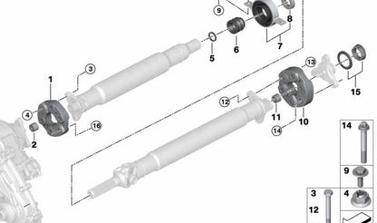 Rodamiento central de transmisión de aluminio OEM 26107850379 para BMW F85 (X5 M) y F86 (X6 M). Original BMW.