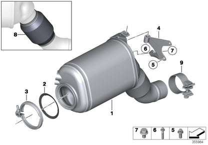 Soporte catalizador cercano al motor OEM 18208515502 para BMW F30, F31, F34, F32, F33, F36, F07, F10, F11, F06, F12, F13, F01, F02, F25, F26, E70, F15, E71, F16. Original BMW.