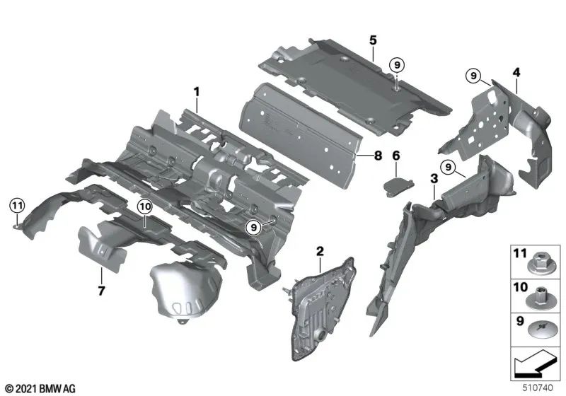Rear left acoustic cover for BMW I20 (OEM 51488491321). Original BMW