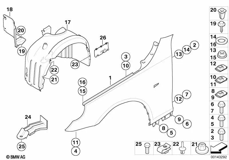 Coperchio del passo della ruota anteriore destro per BMW 5 E60N Series, E61N (OEM 51717186922). BMW originale