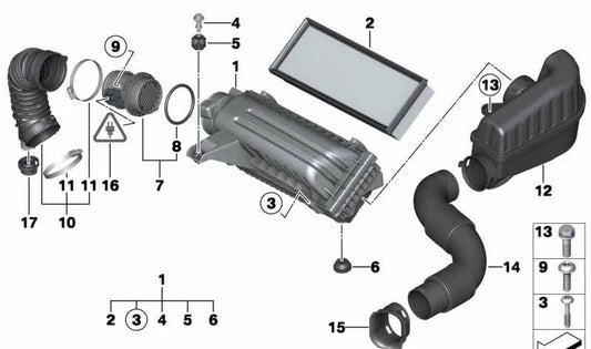 Contador de masas de aire OEM 13627597085 para MINI R56, Clubman R55, Cabrio R57, Coupé R58, Roadster R59, Countryman R60, Paceman R61. Original MINI.