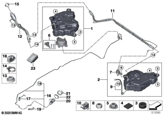 Breather Pipe Passive Tank for BMW 3 Series G20, G20N, G21, G21N, G28, G28N 4 Series G26 (OEM 16197474367). Original BMW