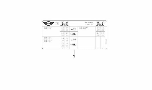 Rótulo "presión de inflado" OEM 71246851461 para MINI R56 Cooper, Cooper D (2010-2013). Original MINI.
