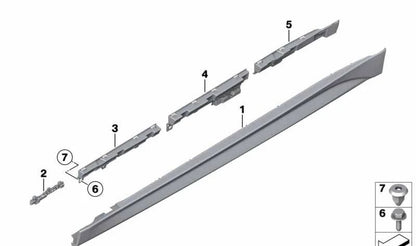 Cubierta lateral de estribo izquierda imprimada OEM 51778059573 para BMW F80, F80N. Pieza original BMW.