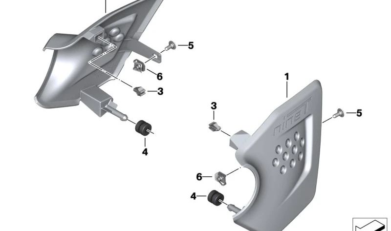 Rechte Aspiration Schalldämpfer OEM 46639444066 für BMW r neun Motorräder, r neun rein, r neun scrambler, r Ninenet Urban G/s. Originaler BMW Motorrad.