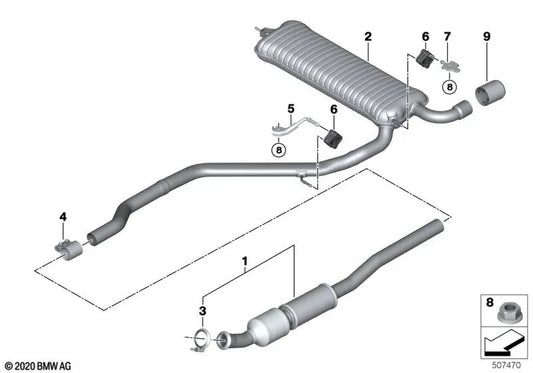 Silence arrière droit pour BMW F45, F45N, F48N, F49, F49N, F39 (OEM 18308645486). BMW d'origine