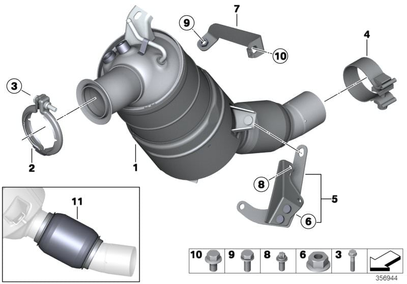 Soporte catalizador cercano al motor OEM 18207797589 para BMW E81, E82, E87, E88, E90, E91, E92, E93, E60, E61, E84. Recambio original BMW.
