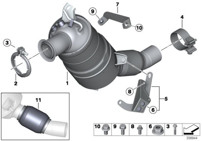 Soporte catalizador cercano al motor OEM 18207797589 para BMW E81, E82, E87, E88, E90, E91, E92, E93, E60, E61, E84. Recambio original BMW.