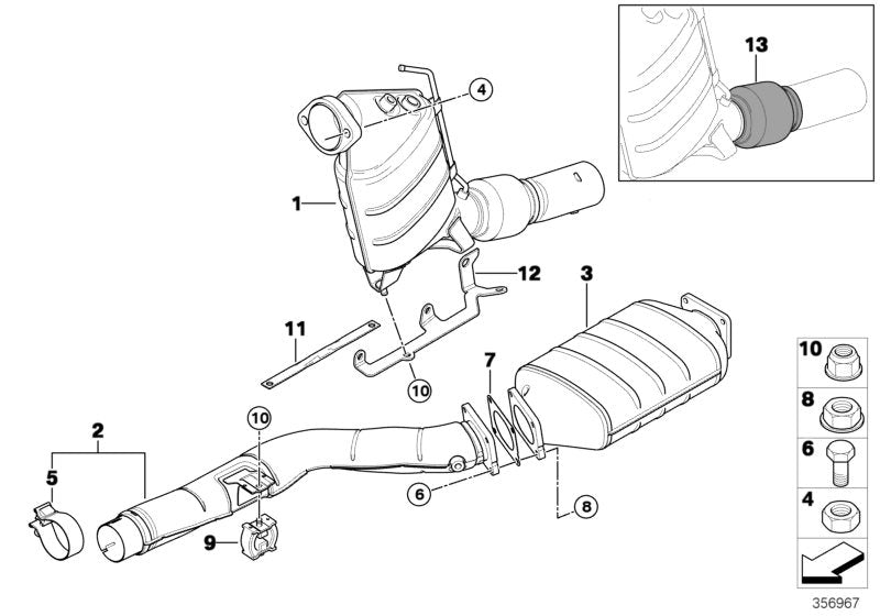 Junta de escape OEM 18307789904 para BMW E60, E61, E65, E66, E83, E53. Pieza original BMW.