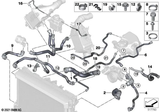 Heizungsrohr für BMW Serie 5 G30, G30N, G31N, 7 G11N -Serie, G12N, Serie 8 G14, G15, G16 (OEM 17128682035). Original BMW