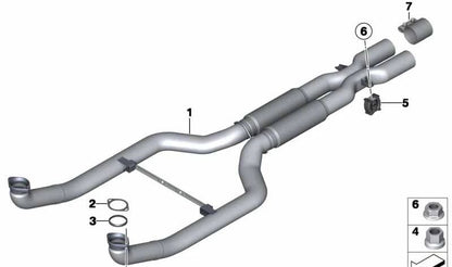 Tubo de escape con silenciador intermedio OEM 18307848140 para BMW F10, F06. Repuesto original BMW.