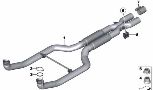 Tubo de escape con silenciador intermedio OEM 18307845471 para BMW F12, F12N, F13, F13N. Recambio original BMW.