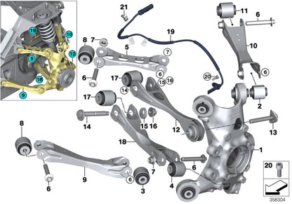 Silentblock de goma OEM 39206874232 para BMW i3 (I01, I01N). Pieza original BMW para la suspensión trasera. Ideal para solucionar ruidos o desgaste en la parte trasera del vehículo. Original BMW.