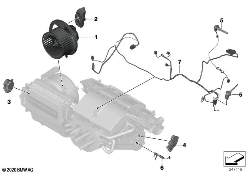 Fresh/recirculated air/recirculated gate actuator for BMW E81, E82, E87, E87N, E88, E90, E90N, E91, E91N, E92, E92N, E93, E93N, I12, I12N, I15, E84, E89 (OEM 6411933392246) . BMW original
