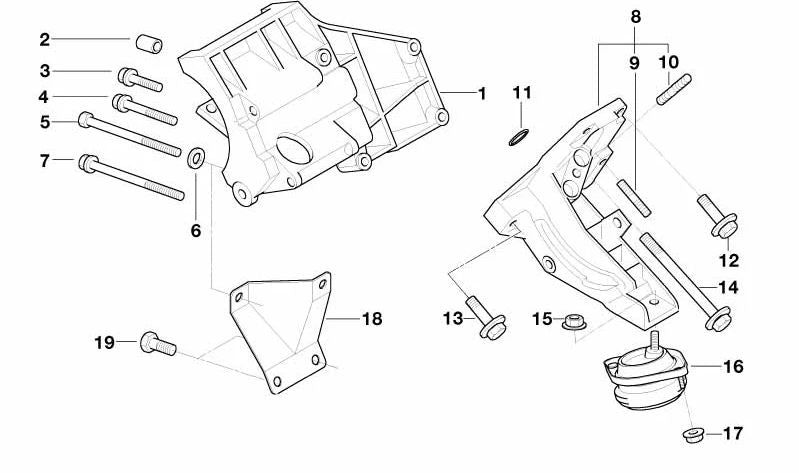 Soporte de motor con brida izquierda OEM 22111141791 para BMW E38 (728i, 730d, 730i, 735i, 740d, 740i, 750i). Original BMW