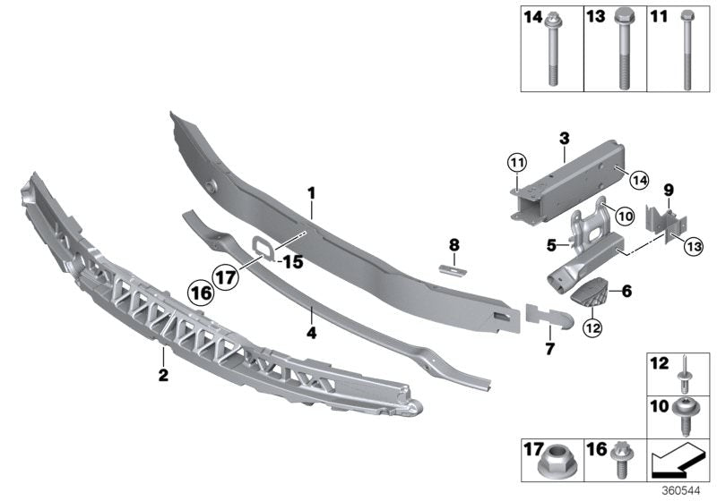 Soporte frontal OEM 51117371572 para BMW F22, F23, F30, F31, F34, F32, F33, F36. Pieza de fijación del paragolpes original BMW.