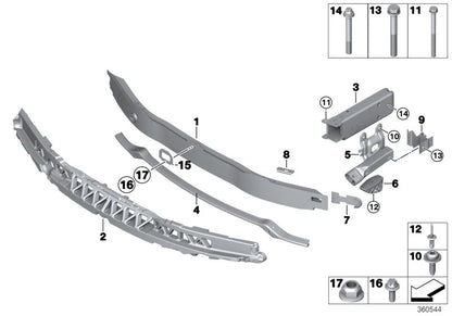 Soporte frontal OEM 51117371572 para BMW F22, F23, F30, F31, F34, F32, F33, F36. Pieza de fijación del paragolpes original BMW.